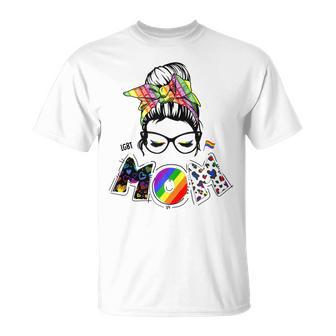 Messy Hair Bun Proud Mom Lgbt Gay Pride Support Lgbtq Parade V2 T-shirt - Thegiftio UK