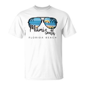 Miami South Beach Florida Palm Tree Sunglasses Souvenir Unisex T-Shirt | Mazezy