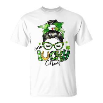 One Lucky Cna Messy Bun Shamrocks St Patricks Day Unisex T-Shirt | Favorety UK