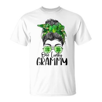 One Lucky Grammy Messy Bun Lucky Shamrock St Patricks Day Unisex T-Shirt | Favorety UK