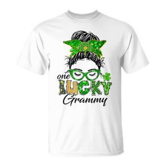 One Lucky Grammy St Patricks Day Messy Bun Mom Irish Unisex T-Shirt | Favorety UK