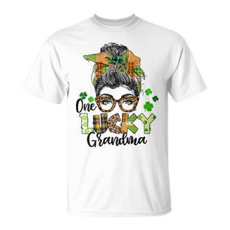 One Lucky Grandma Shamrock Plaid Leopard St Patricks Day Unisex T-Shirt | Favorety DE