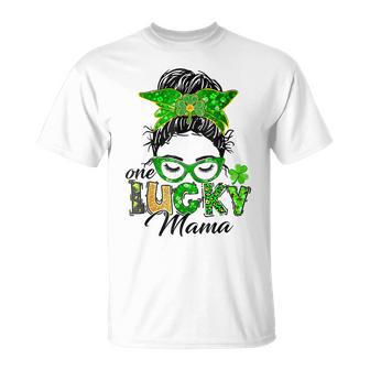 One Lucky Mama St Patricks Day Irish Shamrock Messy Bun Mom Unisex T-Shirt | Favorety UK