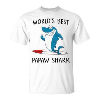 Papaw Grandpa Worlds Best Papaw Shark T-Shirt - Seseable