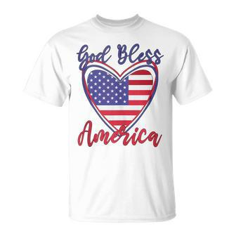 Patriotic 4Th Of July Heart For Women Cute God Bless America Unisex T-Shirt - Seseable