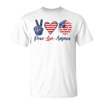 Peace Love America Sunflower Funny 4Th Of July Fireworks Unisex T-Shirt - Seseable