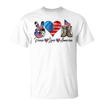 Peace Love America Vintage 4Th Of July Western America Flag Unisex T-Shirt - Seseable