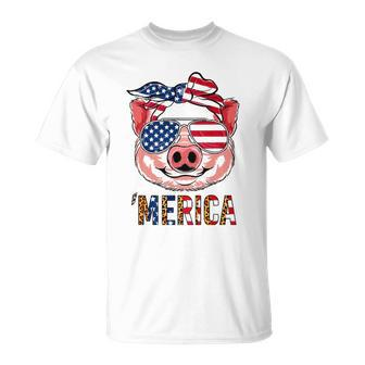 Pig Merica 4Th Of July American Flag Leopard Funny Girls Kid Unisex T-Shirt | Mazezy
