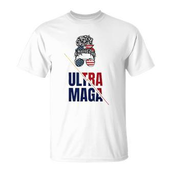 Pro Trump Ultra Mega Messy Bun Usa Flag Anti Joe Biden Unisex T-Shirt | Mazezy UK
