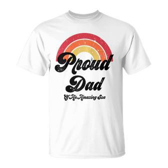 Proud Dad Of A Gay Son Lgbtq Ally Gifts Free Dad Hugs Bi Raglan Baseball Tee Unisex T-Shirt | Mazezy