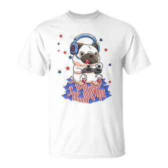 Pug Game Puppy Controller 4Th Of July Boys Kids Video Gamer Unisex T-Shirt | Mazezy