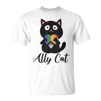 Rainbow Ally Cat Lgbt Gay Pride Flag Heart Men Women Kids  Unisex T-Shirt