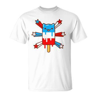 Red White & Blue Popsicle Cat 4Th Of July T-shirt - Thegiftio UK