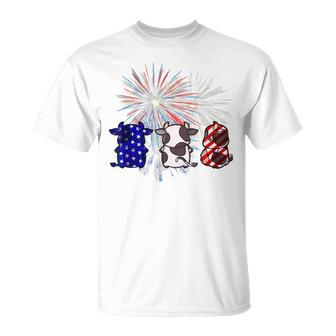 Red White Blue Cow Fireworks Patriotic 4Th Of July Unisex T-Shirt - Seseable