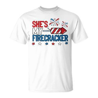 Shes My Firecracker 4Th July Matching Couples His And Hers Unisex T-Shirt - Seseable