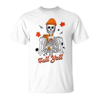 Skeleton It’S Fall Y’All Thanksgiving Funny Autumn Halloween Unisex T-Shirt | Favorety