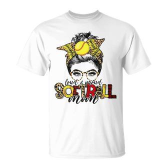 Softball Mom Leopard Mom Messy Hair Bun Mothers Day Unisex T-Shirt | Favorety DE