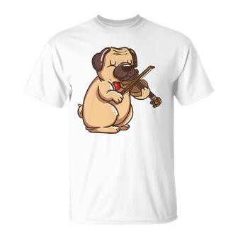 Violinist Pug Dog Violin Viola Player Music Lover Gift Girls Unisex T-Shirt | Mazezy