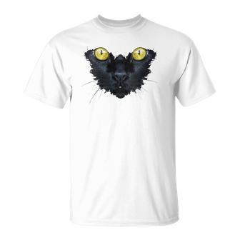 Womens Black Cat Yellow Eyes Kitty Kitten Cat Face Unisex T-Shirt | Mazezy
