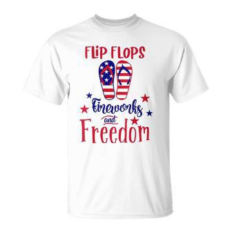 Womens July 4Th Flip Flops Fireworks & Freedom 4Th Of July Party V-Neck Unisex T-Shirt | Mazezy