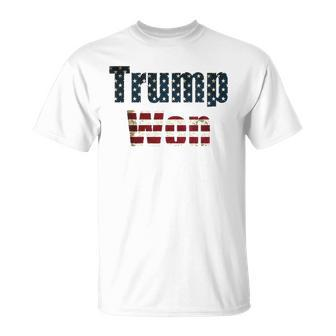 Womens Trump Won Fourth Of July Flag 2024 V-Neck Unisex T-Shirt | Mazezy