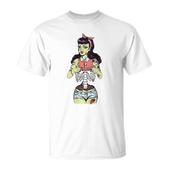 Zombie Pin-Up Girl Halloween Costume Unisex T-Shirt | Mazezy