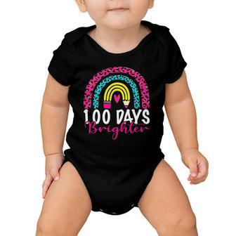 100 Days Brighter Teacher Student 100 Days Of School Rainbow Baby Onesie | Mazezy