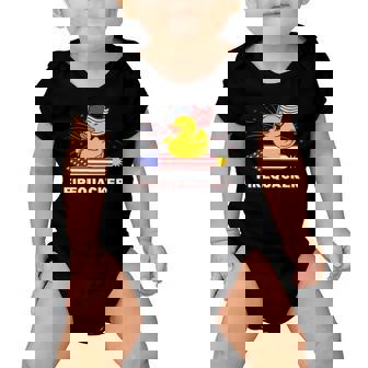 Fourth Of July Usa Patriotic Firecracker Rubber Duck Baby Onesie | Mazezy