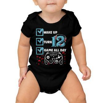 Funny 12 Years Old Gamer 12Th Birthday Party Video Gaming Baby Onesie - Seseable