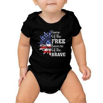 Home Of The Free Because Of The Brave 4Th Of Sunflower Baby Onesie | Mazezy