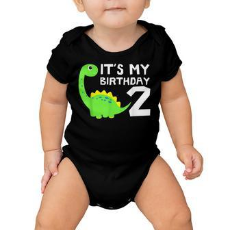 Its My Birthday 2 Year Old Dinosaur Boy 2Nd Bday Party Baby Onesie - Seseable