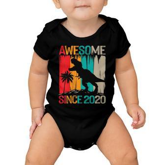 Kids 2Nd Birthday Dinosaur 2 Year Old Boy Kids Awesome Since 2020 Baby Onesie - Seseable