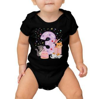 Kids 3Rd Birthday Girl Cute Cat Outfit 3 Years Old Bday Party Baby Onesie | Mazezy