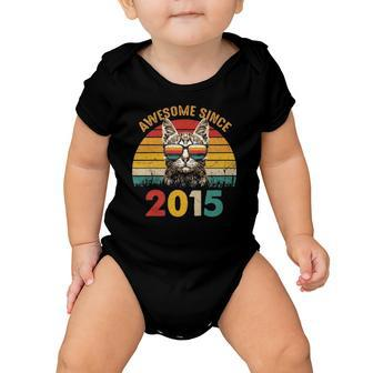 Kids 7Th Birthday Gift Retro Sunset Awesome Since 2015 Cat Lover Baby Onesie | Mazezy