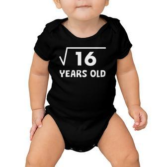 Kids Square Root Of 16 4Th Birthday 4 Years Old Math Baby Onesie | Mazezy