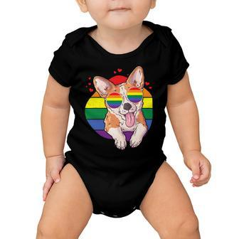 Lgbt Corgi Dog Lover Shirt Gay Pride Rainbow Sunglasses Baby Onesie - Monsterry