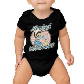 Masked And Vaccinated - Educated Vaccinated Caffeinated Dedicated Vintage Nurse Life Baby Onesie | Favorety