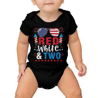 Red White & Two Funny 2Nd Birthday 4Th Of July Boys Kids Baby Onesie - Seseable