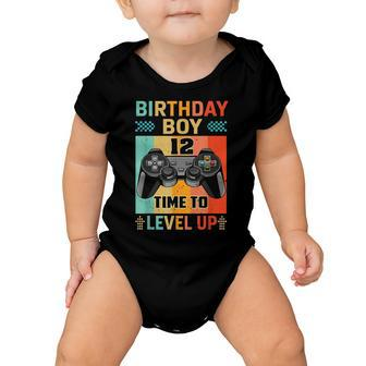 Retro Vintage Gaming 12 Years Old Level Up 12Th Birthday Boy Baby Onesie - Seseable