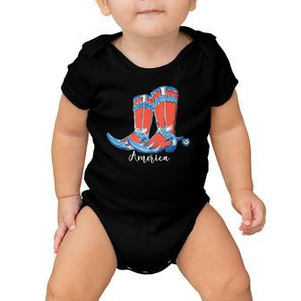 Usa America Fourth Of July Patriotic Country Cowboy Boots Baby Onesie | Mazezy