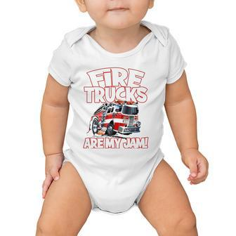 Fire Trucks Are My Jam Funny Kids Firefighter Firemans Baby Onesie | Mazezy