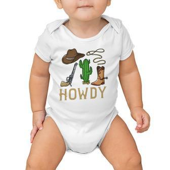 Howdy Cowboy Western Country Cowboy Hat Boots Baby Onesie | Mazezy