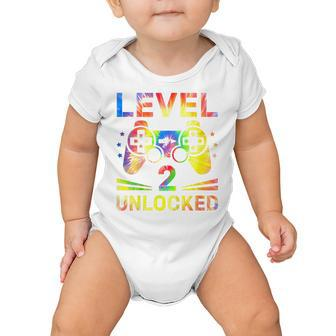 Kids Tie Dye Level 2 Unlocked Gamer 2 Year Old 2Nd Birthday Baby Onesie - Seseable