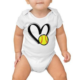 Love Softball Heart Game Day Baby Onesie | Mazezy