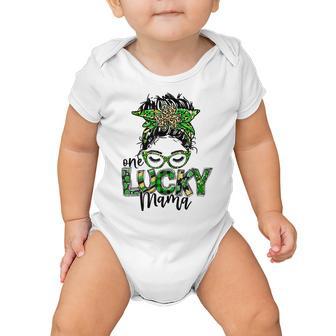 One Lucky Mama St Patricks Day Leopard Messy Bun Baby Onesie | Favorety UK