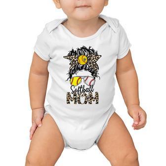 Softball Mom Messy Bun Leopard Glasses Bandana Mothers Day Baby Onesie | Favorety CA