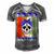 Fasd Warrior Skull Women Vintage Blue And Grey Ribbon Fetal Alcohol Spectrum Disorder Fetal Alcohol Spectrum Disorder Awareness Men's Short Sleeve V-neck 3D Print Retro Tshirt Grey