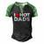 I Love Hot Dads Red Heart Men's Henley Raglan T-Shirt Black Green