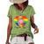 Cute Orange Tabby Cat Skateboarder Rainbow Heart Skater Women's Short Sleeve Loose T-shirt Green