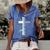 Christian Cross Bible Faith Quote John 316 Women's Short Sleeve Loose T-shirt Blue